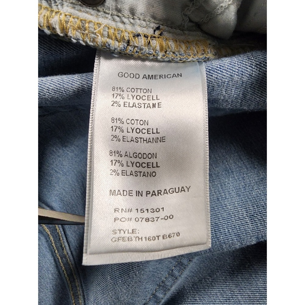 Good American Good Legs Flare Jeans Blue Button Fly Raw Hem Boho Chic Size 24 - Picture 6 of 10
